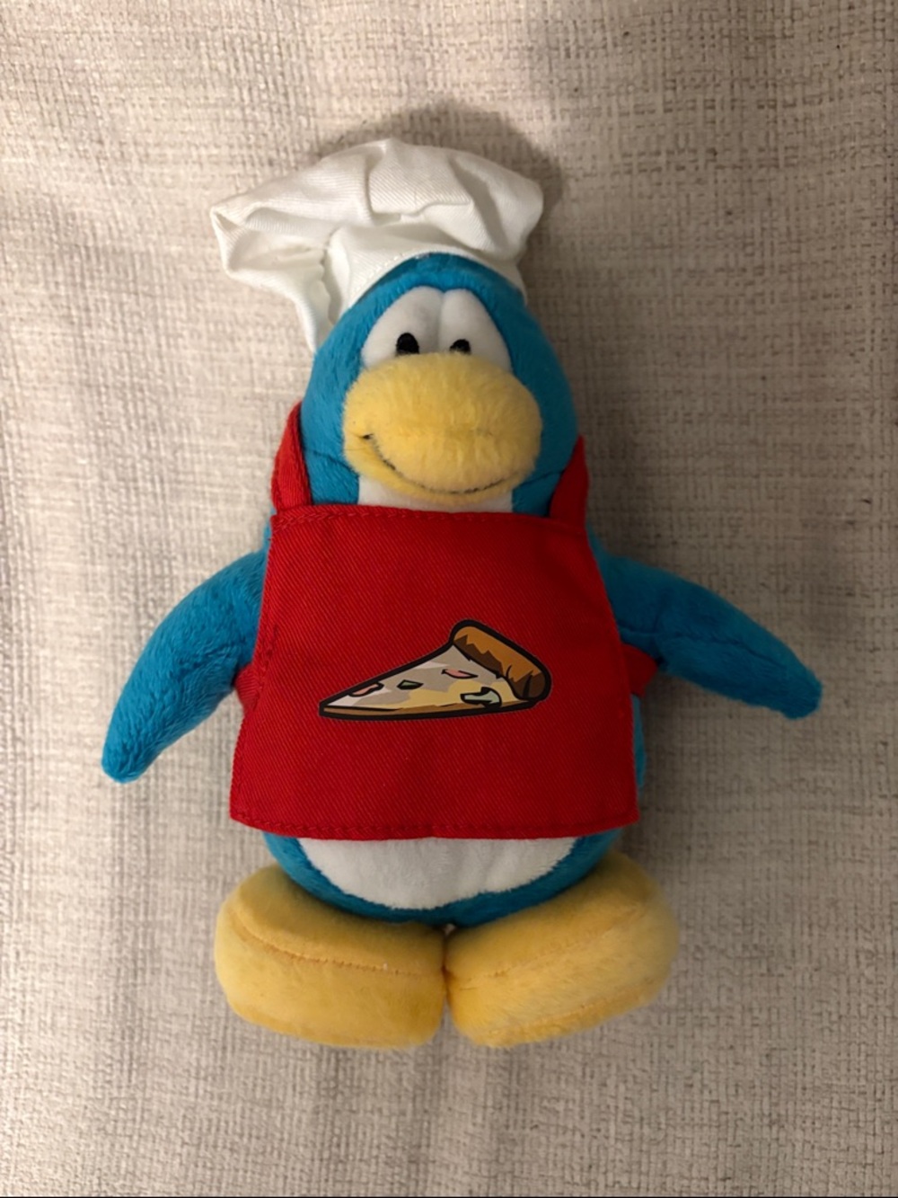 Club Penguin Plush with Red Pizza Apron and Chef Hat